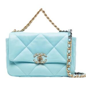 Chanel 2021 Light Blue Lambskin Quilted Medium Chanel 19 Flap Bag